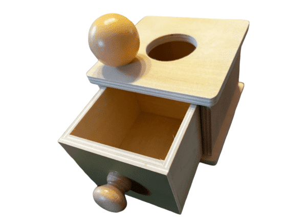 Montessori Imbucare box with a wooden ball