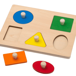 Puzzle board with five shapes