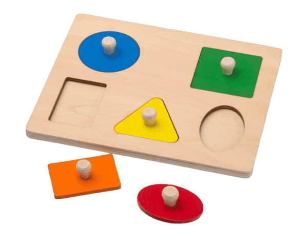 Puzzle board with five shapes