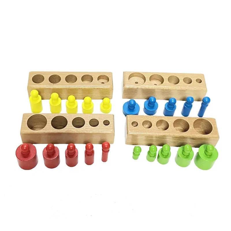 Montessori sorting set of wooden cylinder blocks